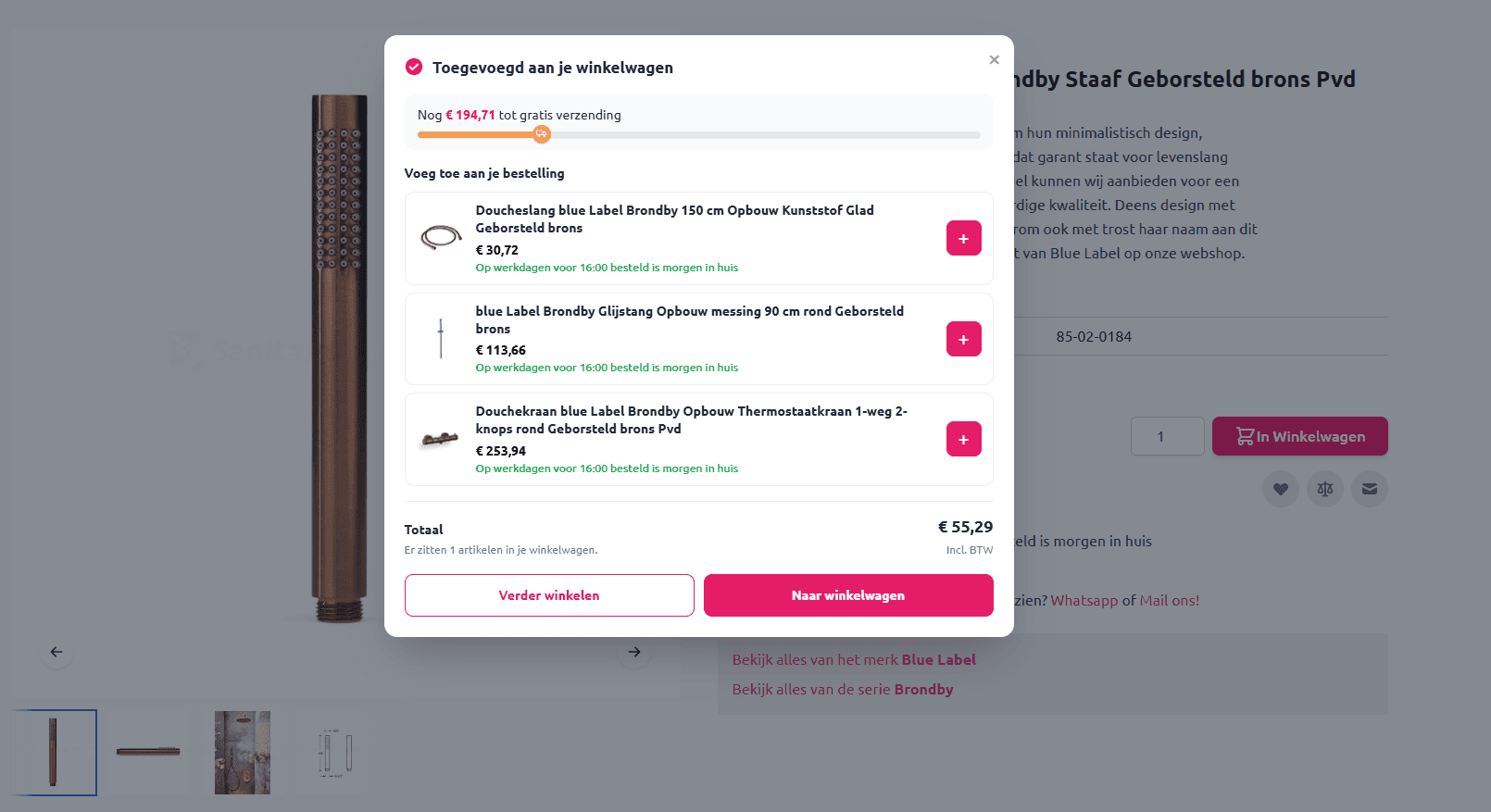 Verzending & Cross-sell Popup (Magento), screenshot 1