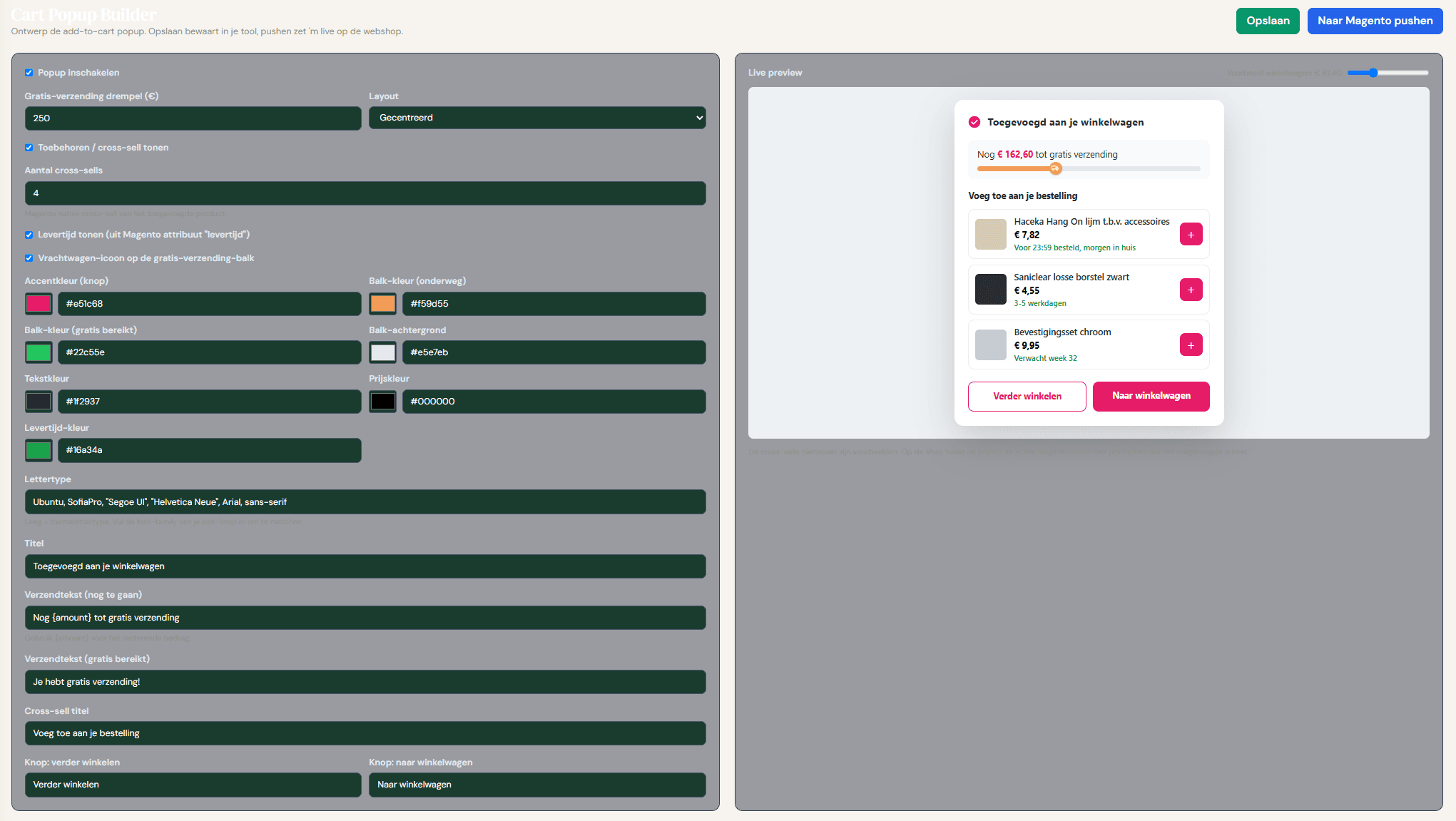 Verzending & Cross-sell Popup (Magento), screenshot 2