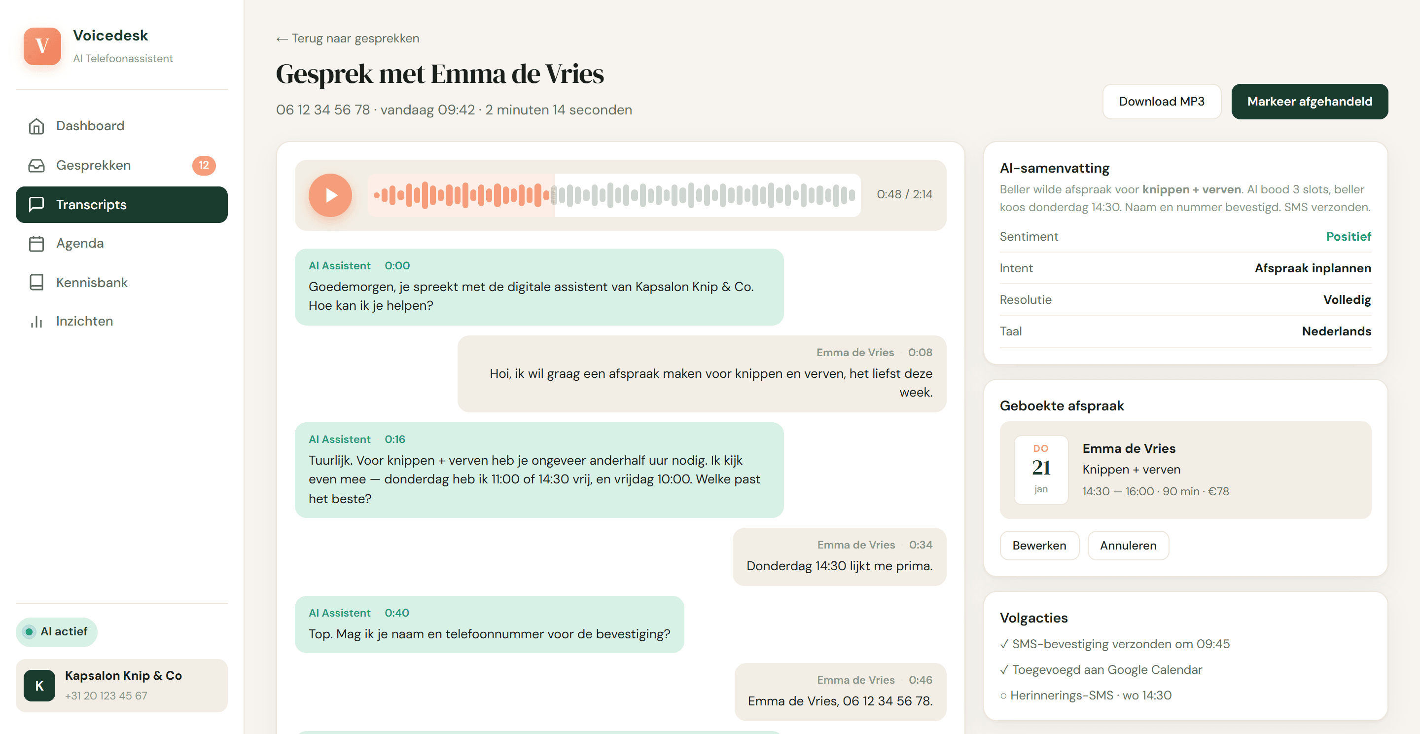AI Telefoonassistent, screenshot 3